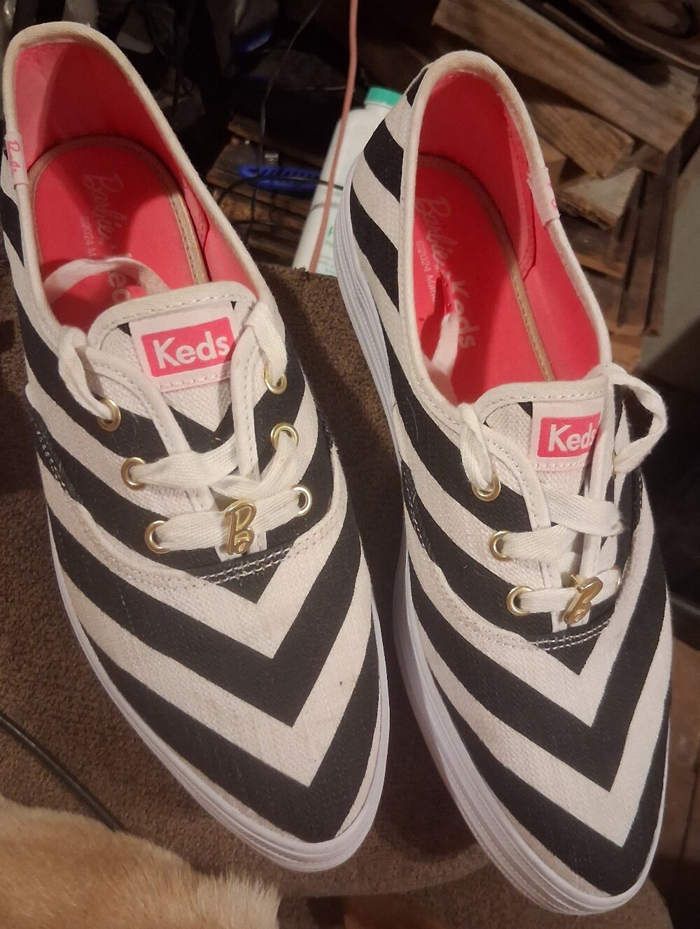 Keds Girls Black & White Chevron Sneakers with Pink Insole